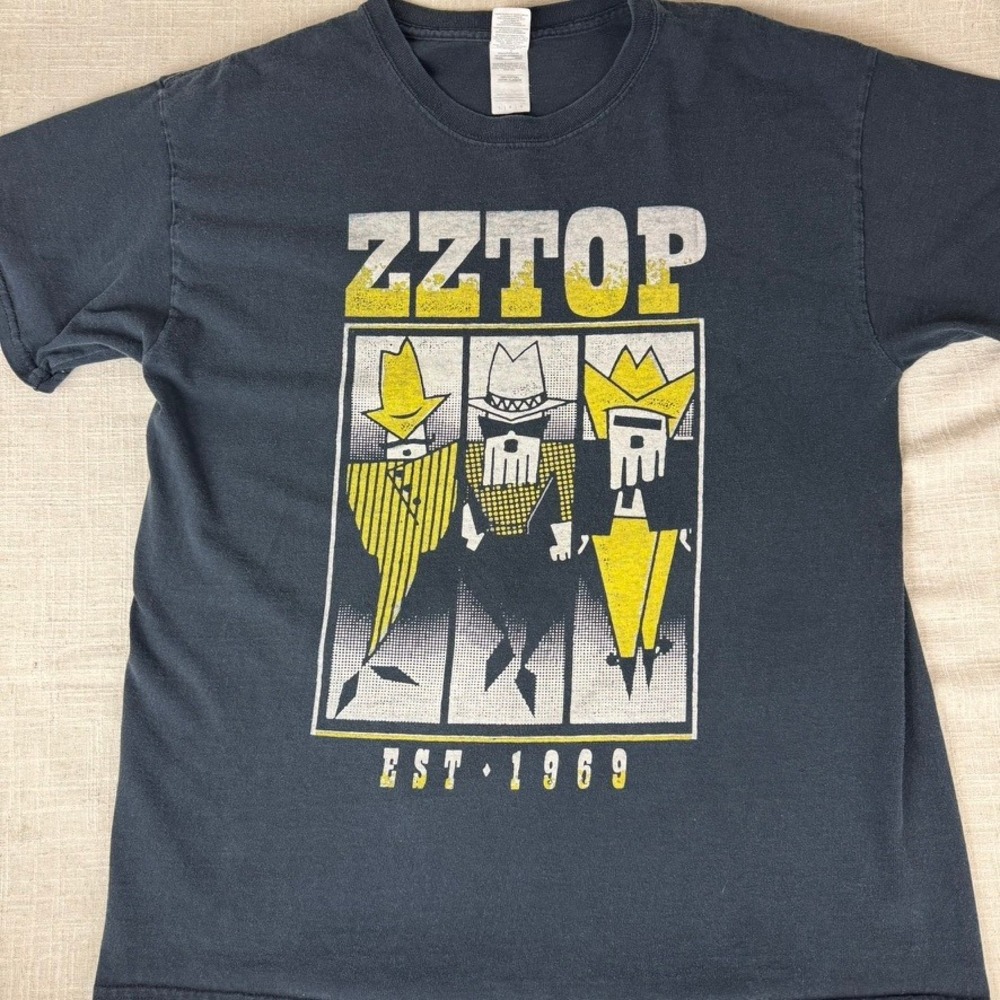 Gildan ZZ Top Graphic T-Shirt Mens Large Black Excellent 2019 World Tour Concert